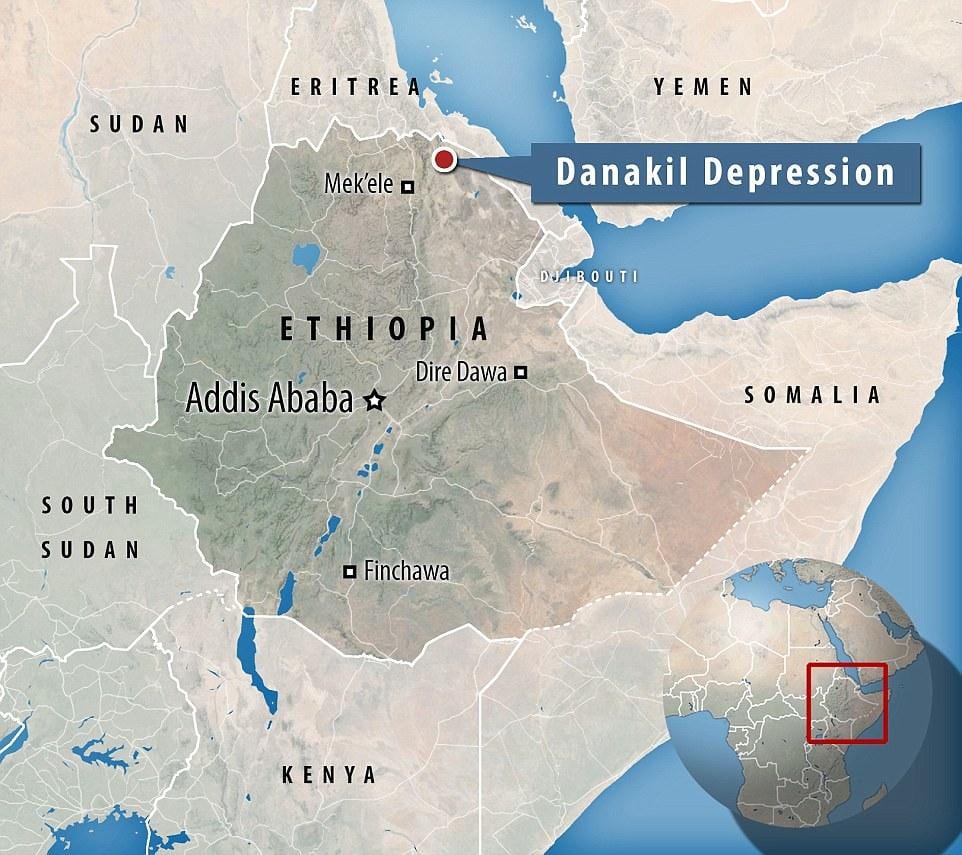 danakil افسردگی اتیوپی نقشه