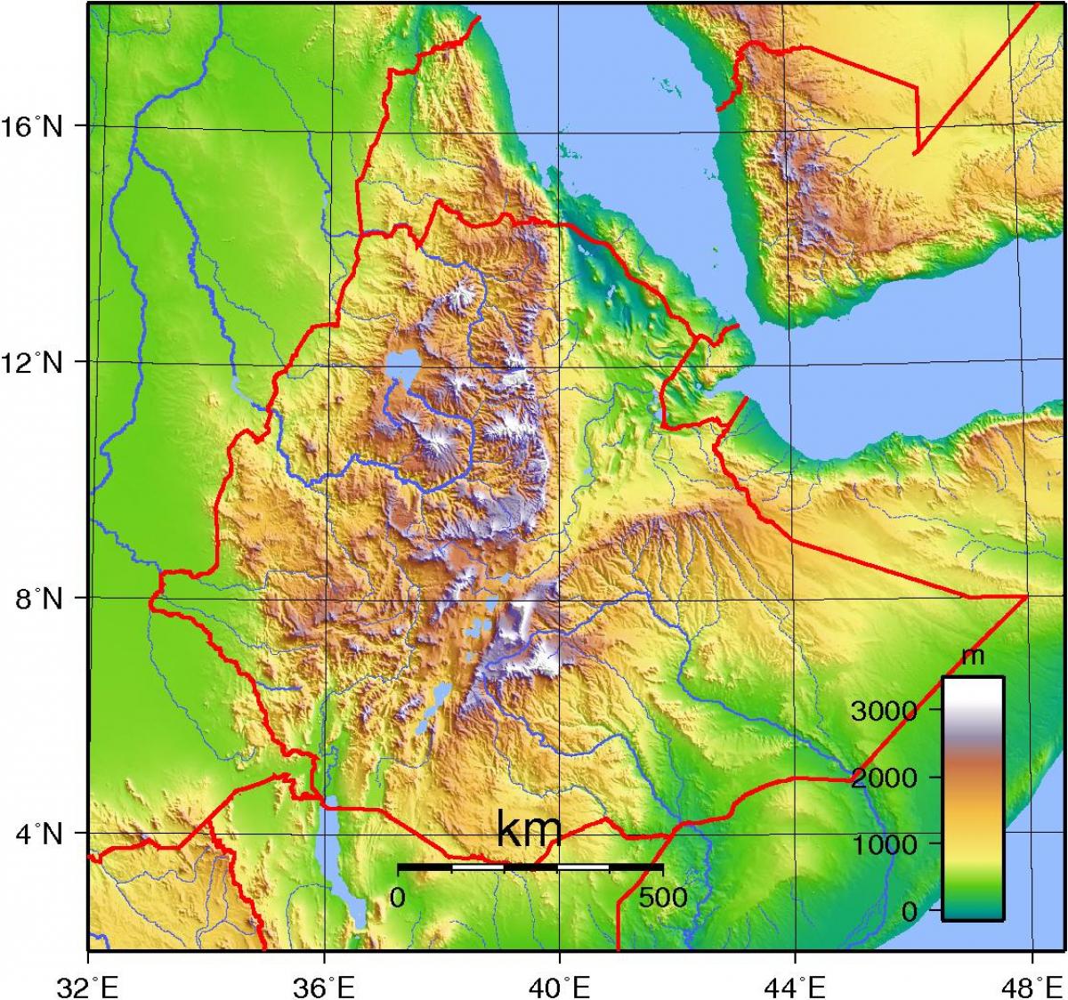 اتیوپی ارتفاعات نقشه آفریقا