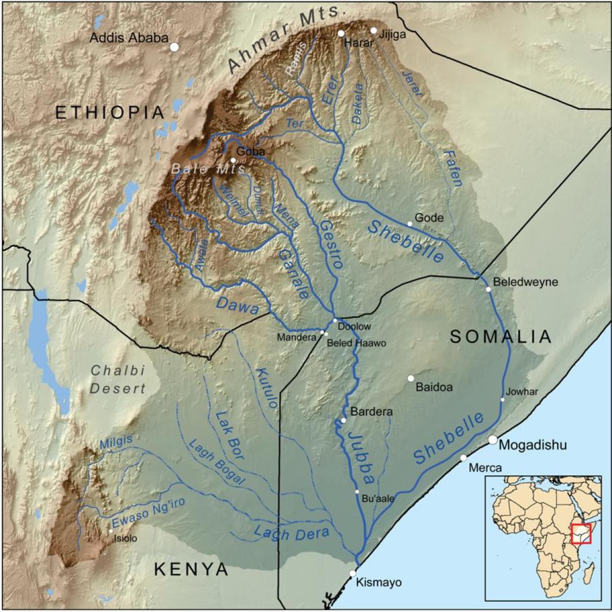 اتیوپی حوضه رودخانه نقشه