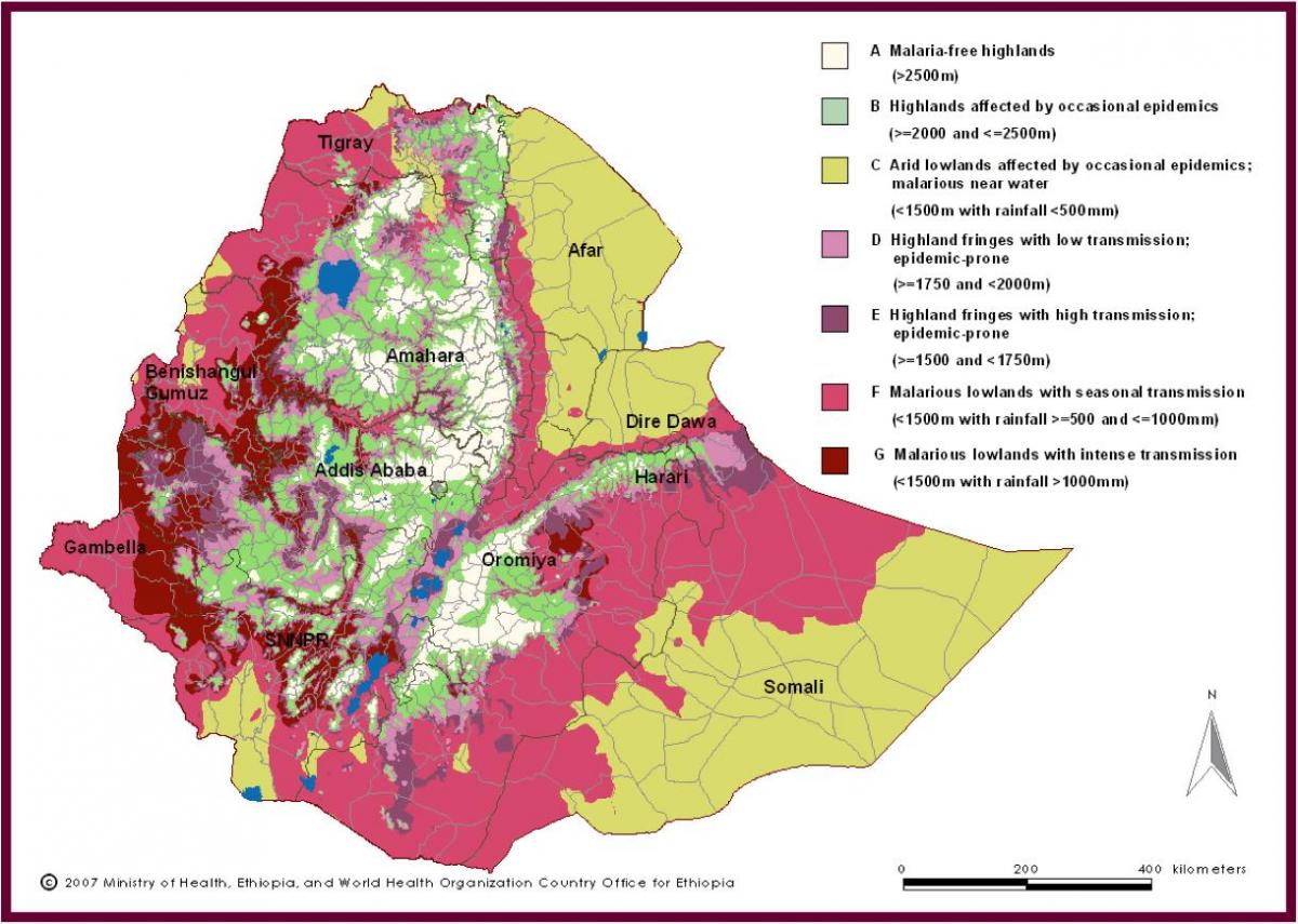 نقشه از اتیوپی مالاریا